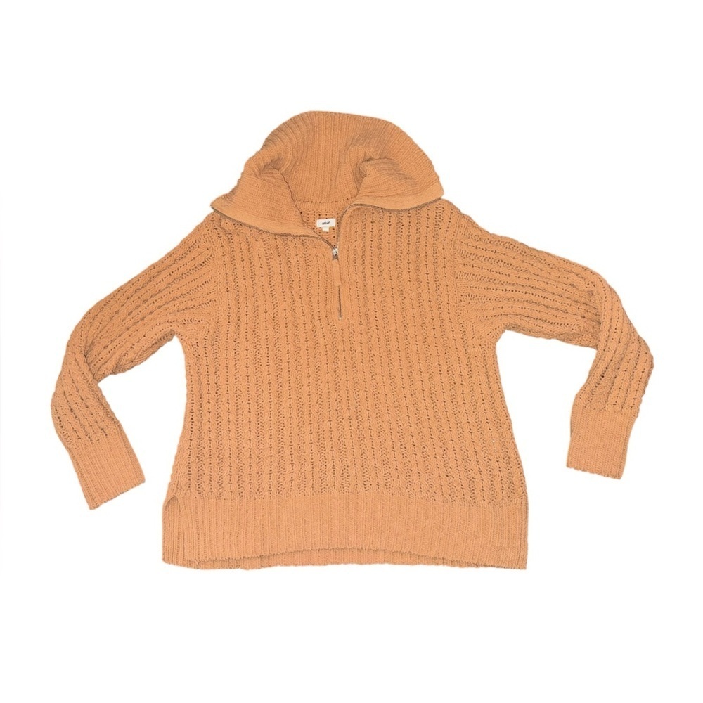 ▶️ Aerie ◀️ Oversized Cable Knit Quarter Zip Sweater Camel Brown Size Medium - Picture 6 of 12